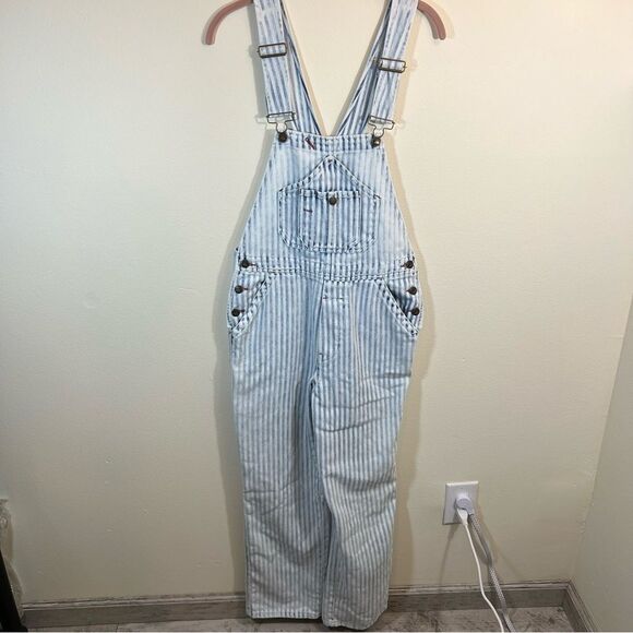Faherty Topsail Overalls Women’s XS Light Wash Striped Railroad Western Cowgirl - Picture 4 of 14